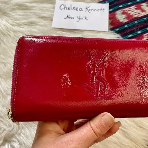 Saint Laurent Wallet YSL Yves Barbie Pink Patent Zip Around Continental Clutch - Picture 3 of 15